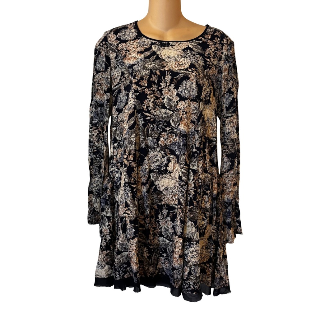 Molly‎ Green Women's Shirt Dress Large Long Sleeve Fringe Hem Multi Color